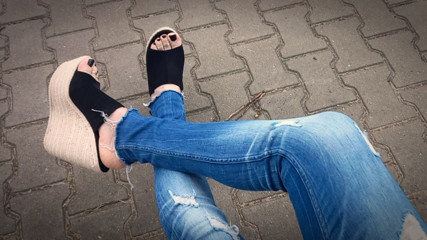 jeans and platform wedges - public crossdressing