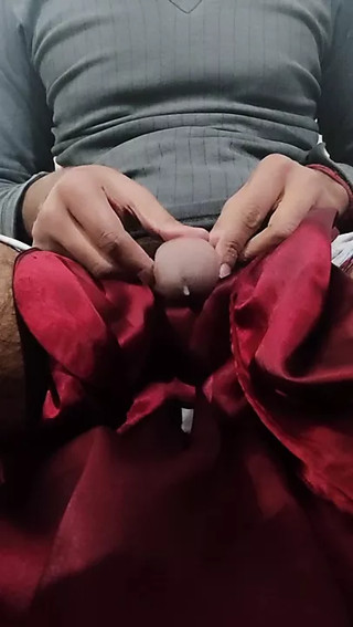 Dick head rub with satin silky suit of cousin sister (26)