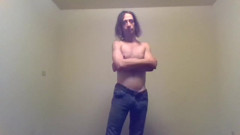 Transgirl Pre-op Topless in Only Jeans, Aroused  Self-photography Posing