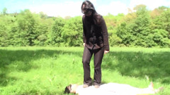 Outdoor trampling punishment with muddy shoes