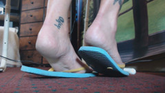 Blue rubber flipflop shoeplay