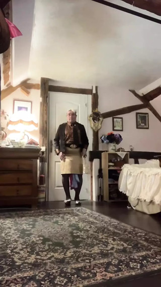 In an outfit with a golden skirt for a night out