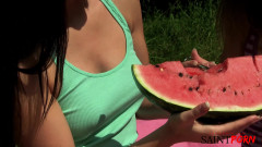 Alexis Crystal And Morgan Blanchette Have A Lesbian Moment Outdoors
