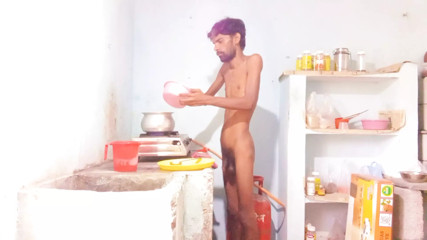Part 4 Hot boy Rajeshplayboy993 Uncut cock, fingering and spanking. Cooking video