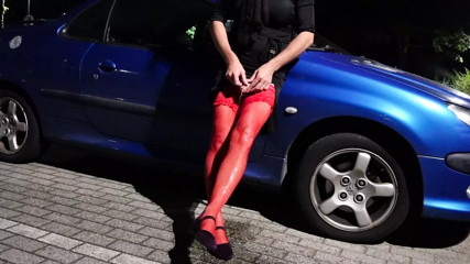 I piss on my horny red stockings