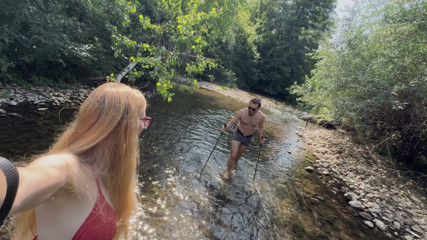 Wet Outdoor River Sex: POV Doggy, Cowgirl &amp; Messy Belly Cumshot - Real Amateur Couple