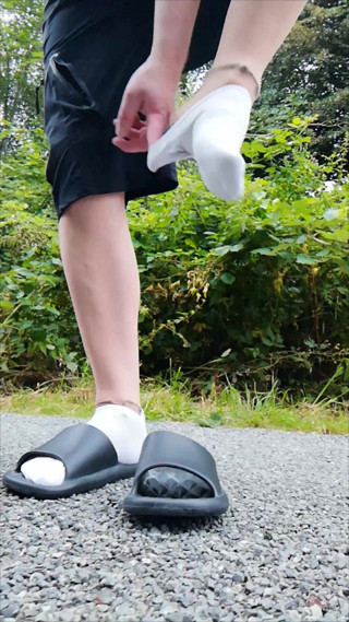 In Slippers and White Socks in Nature thumbnail