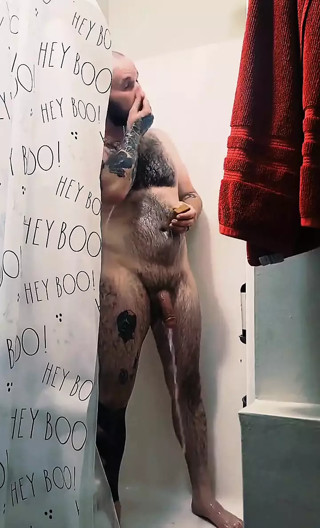 Sexy shower hot tattooed guy