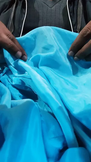 Dickhead rub with blue crape satin silky salwar of chachi (38)