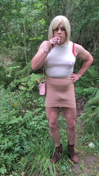 Having a smoke and showing my skirt bulge at the cruising spot hollycd1 | Tranny Update | Porn videos