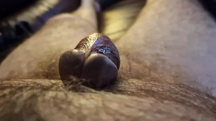 Verbal Climaxing with  oily piss covered ginger cock. Pulsating cock and balls. Dry cum