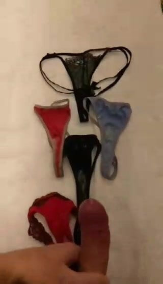 Cum on dirty thong pantie jerk off slowmotion cumshot