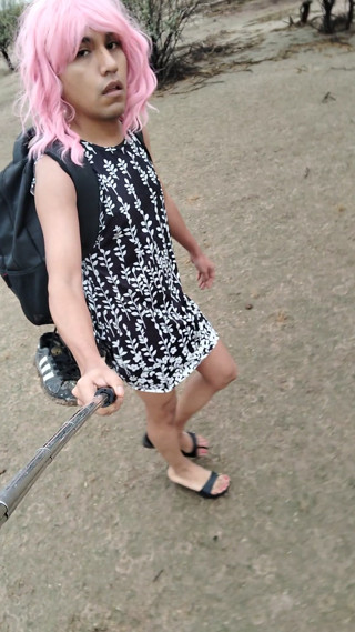 Cute small penis doll looks very rich walking in mini dress and sandals with very hot anus