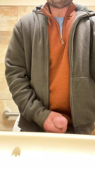 Frantically jerking my mushroom cock in public bathroom