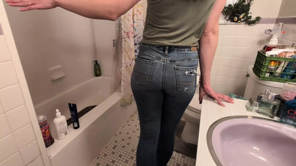 pee desperation and golden shower in jeans