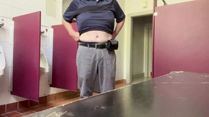 Stripping Naked in Public Restroom and Showing Off Flaccid Cock