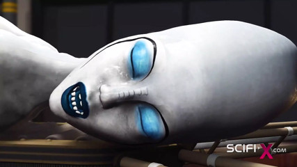 Futa sex robot plays with a female alien in the sci-fi lab thumbnail