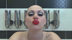 Lip smelling, kissing, duck face with huge red lips
