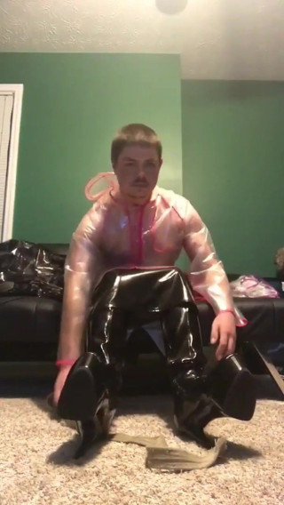 Self bondage breathplay in plastic
