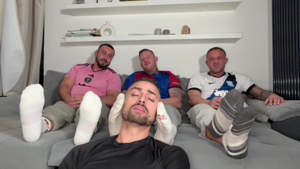 Foot Worship, Ball & Armpit Sniffing & Ass Worship with 3 Alpha Males