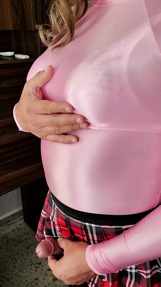 Sexy Pink Licra Top and Schoolgirl Skirt