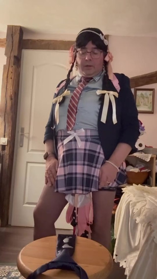 In a schoolgirl outfit to cum on the navy blue tie thumbnail
