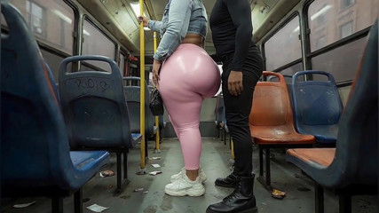 "Balaclava BBW Gets Ass  in Tight Shiny Pink Pants – Public Bus"