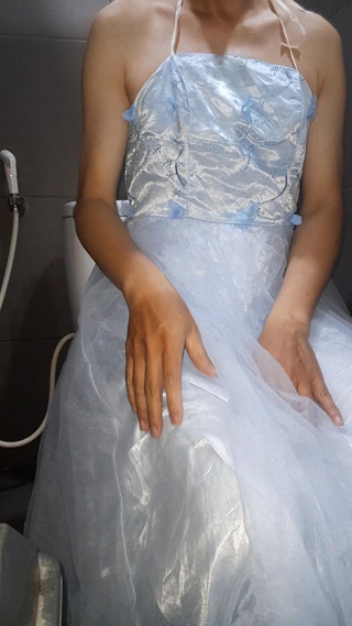 Crossdresser Cumshot Wearing Blue Bridesmaid Dress thumbnail