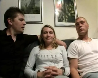 Scandalous German housewife fucks threesome with her husband and his colleague