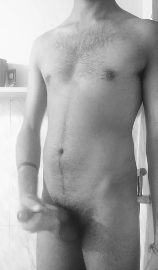 Toned body Teen strokes his dick.