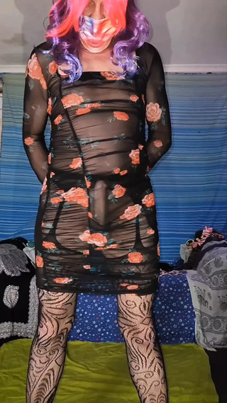 Floor View Playing in My Sexy See Through Flower Dress Shaking My Little Soft Sissy Cock