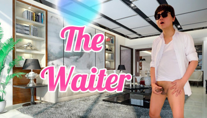 A young guy eat in a restaurant where he saw a handsome waiter that he had sex later on.