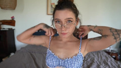 A cutie is learning to suck a cock