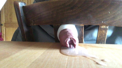 Fucking a chair with toy an cum on table