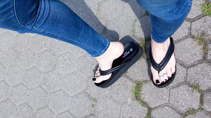 crossdresser with sexy feet went for a walk in the park thumbnail