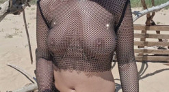 flashing tits and pussy on the beach