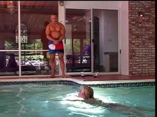 Hot blonde gets pussy licked fingered and fucked by the pool