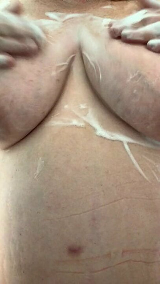 BBW Big natural saggy heavy breasts with big nipples &ndash; all soapy