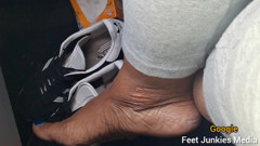 Barefoot enger Blue Toes Foot Play While Riding in the Car