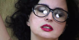 Dressed as a kinky secretary office outfit with nylons and glasses, I'm having a great time with my glass dildo-friend