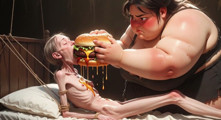 Extremely Skinny Girl Fed by Massive SSBBW - Extreme Feederism Contrast
