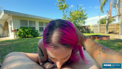 Lady Lazarus Devours Hard Cock In A Backyard Blowjob And Swallows