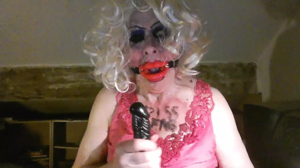 Gagged, CD sissy slut,Sarah Millward, wannabe MILF, wanks, craves humiliation and cock - your cock, and your cum in her face thumbnail