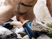 Outdoor fucking fleshlight on rocks