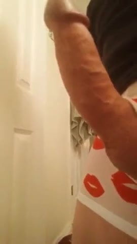 Long thick veiny dripping cock wearing sexy heart shorts