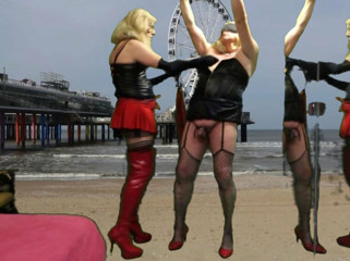 Mrs Samantha is Spanking and Teasing slave Tgirl Marina chained to the ceiling thumbnail