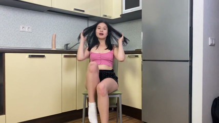 Skye Young Solo in the Kitchen with a Suction Dildo