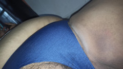 I push my wife's panties aside to see her fat, hairy pussy