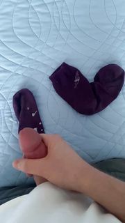 Cumshot on grandma's socks