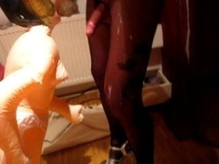 cumshot on pantyhose by cd after blowjob